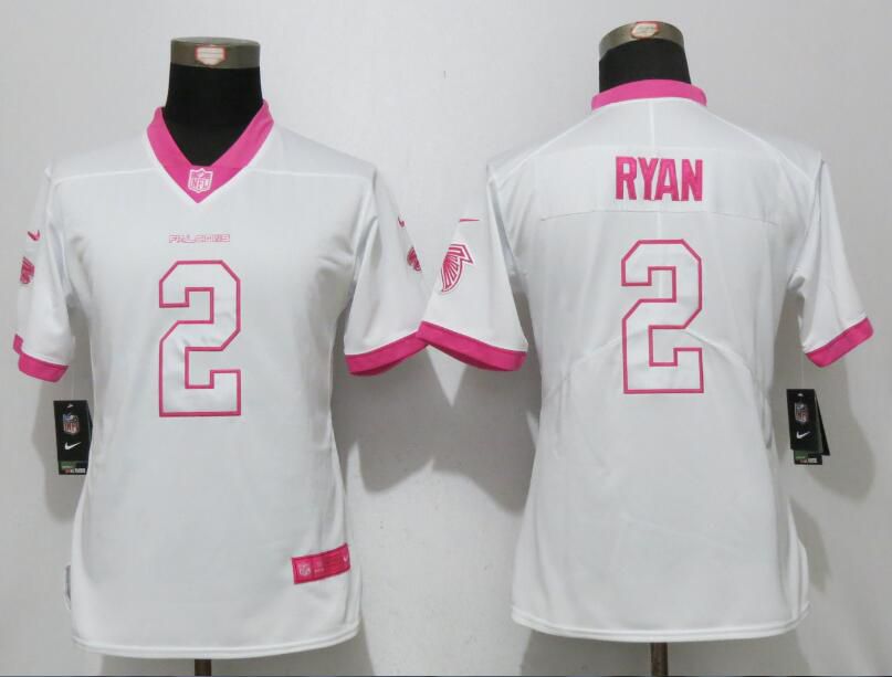 Women 2017 Atlanta Falcons #2 Ryan Matthews White Pink Stitched New Nike Elite Rush Fashion NFL Jersey->->Women Jersey